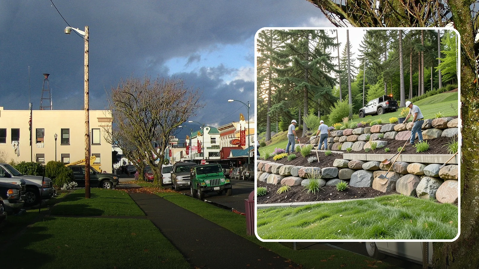 Boulder Wall Installation in Arlington, Snohomish County, WA - We place large landscape boulders into rugged retaining walls built to handle Northwest slopes and runoff.
