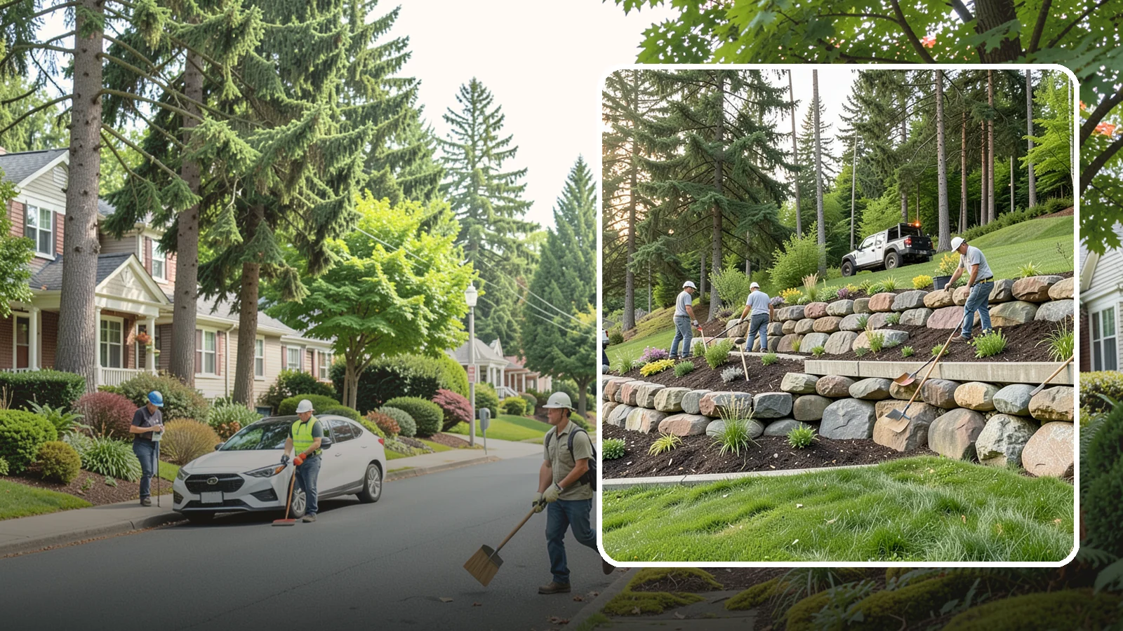 Boulder Wall Installation in Beaux Arts Village, King County, WA - We place large landscape boulders into rugged retaining walls built to handle Northwest slopes and runoff.