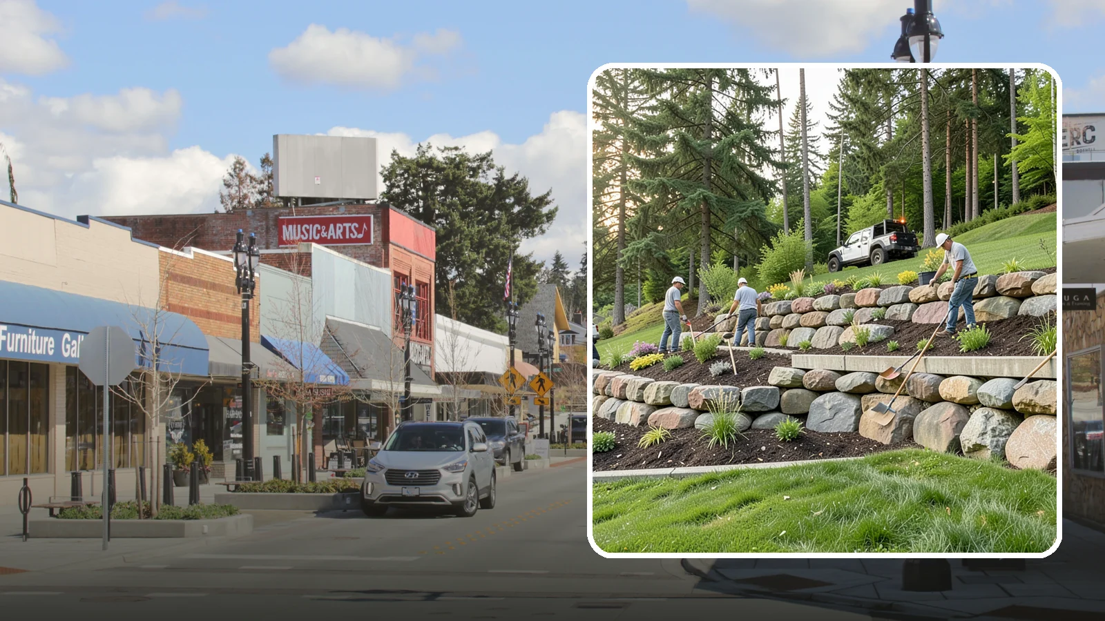 Boulder Wall Installation in Bothell, King County, WA - We place large landscape boulders into rugged retaining walls built to handle Northwest slopes and runoff.