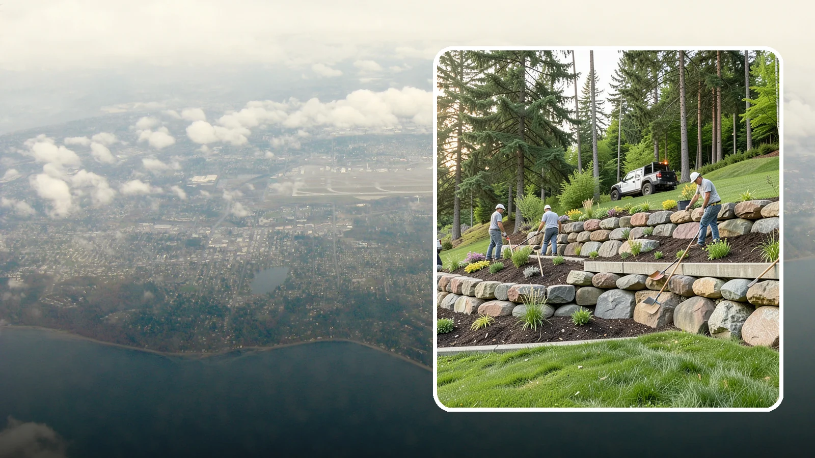 Boulder Wall Installation in Burien, King County, WA - We place large landscape boulders into rugged retaining walls built to handle Northwest slopes and runoff.