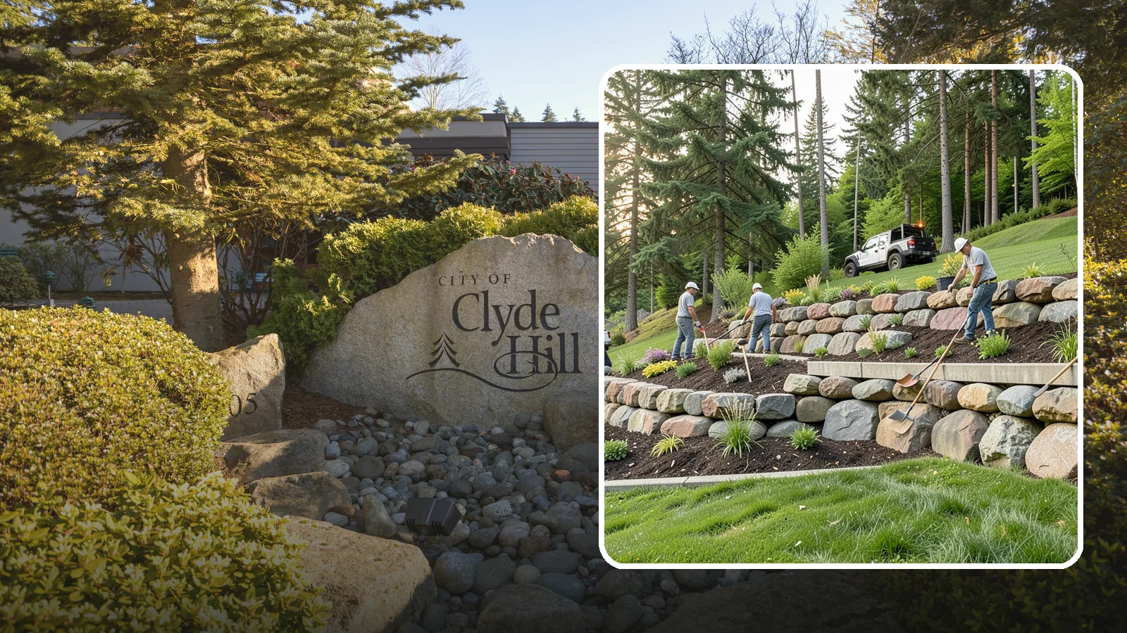 Boulder Wall Installation in Clyde Hill, King County, WA - We place large landscape boulders into rugged retaining walls built to handle Northwest slopes and runoff.