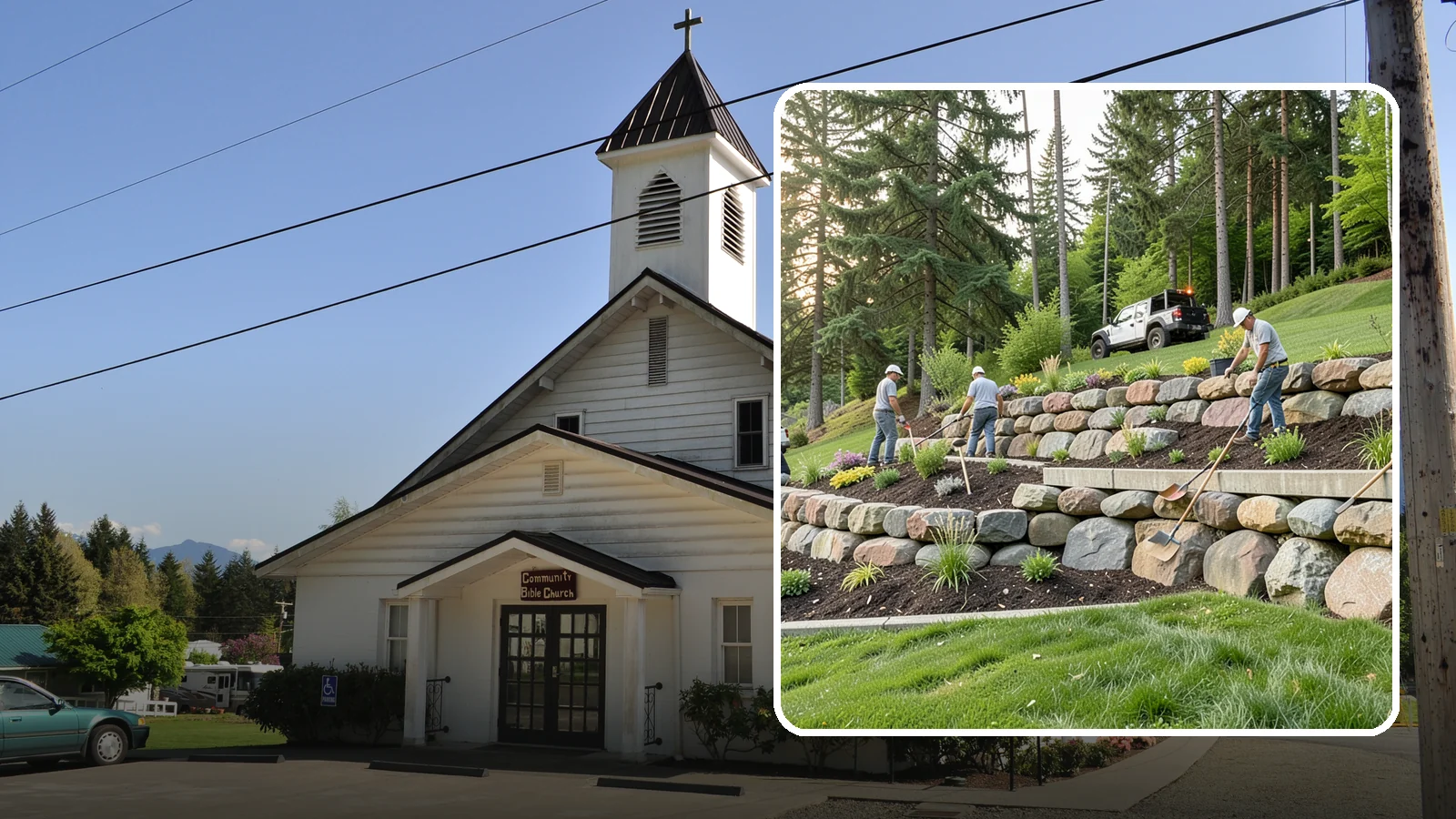Boulder Wall Installation in Concrete, Skagit County, WA - We place large landscape boulders into rugged retaining walls built to handle Northwest slopes and runoff.
