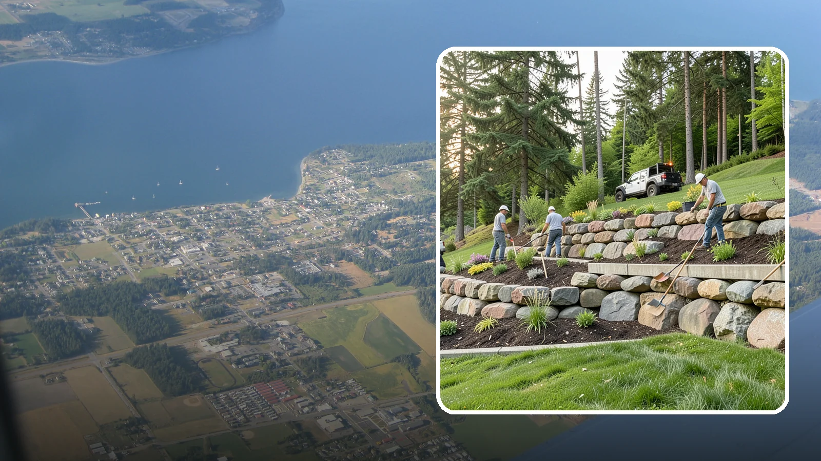 Boulder Wall Installation in Coupeville, Island County, WA - We place large landscape boulders into rugged retaining walls built to handle Northwest slopes and runoff.
