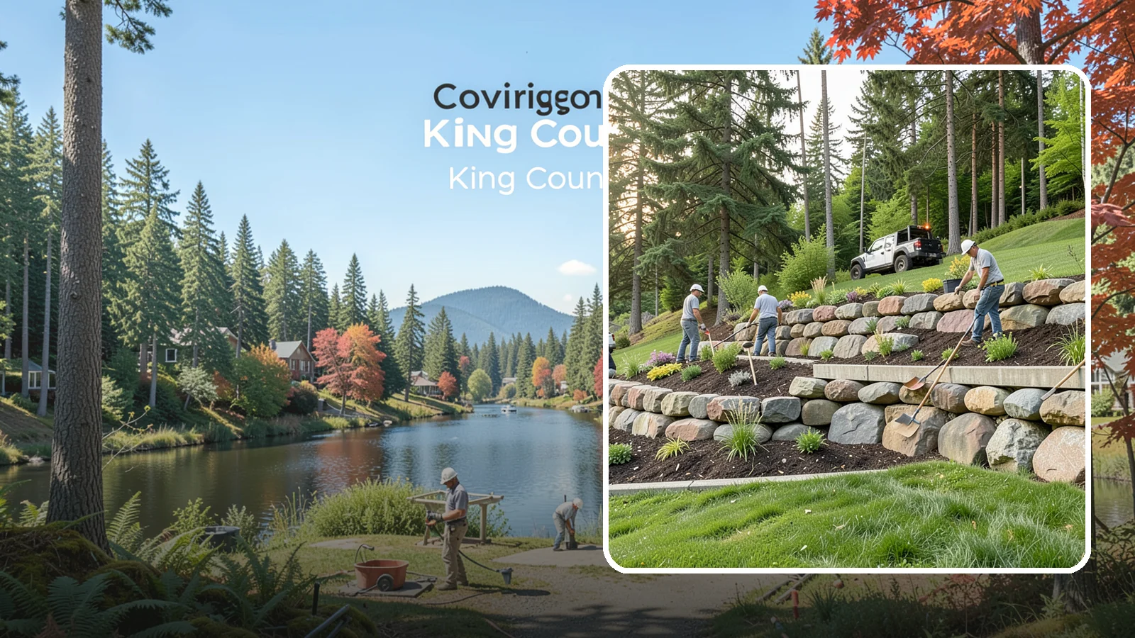 Boulder Wall Installation in Covington, King County, WA - We place large landscape boulders into rugged retaining walls built to handle Northwest slopes and runoff.