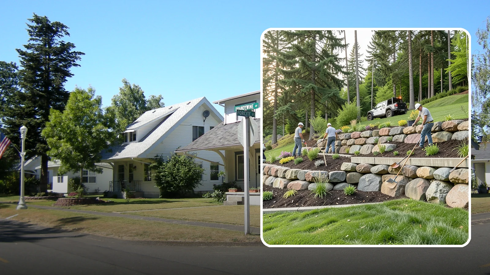 Boulder Wall Installation in DuPont, Pierce County, WA - We place large landscape boulders into rugged retaining walls built to handle Northwest slopes and runoff.