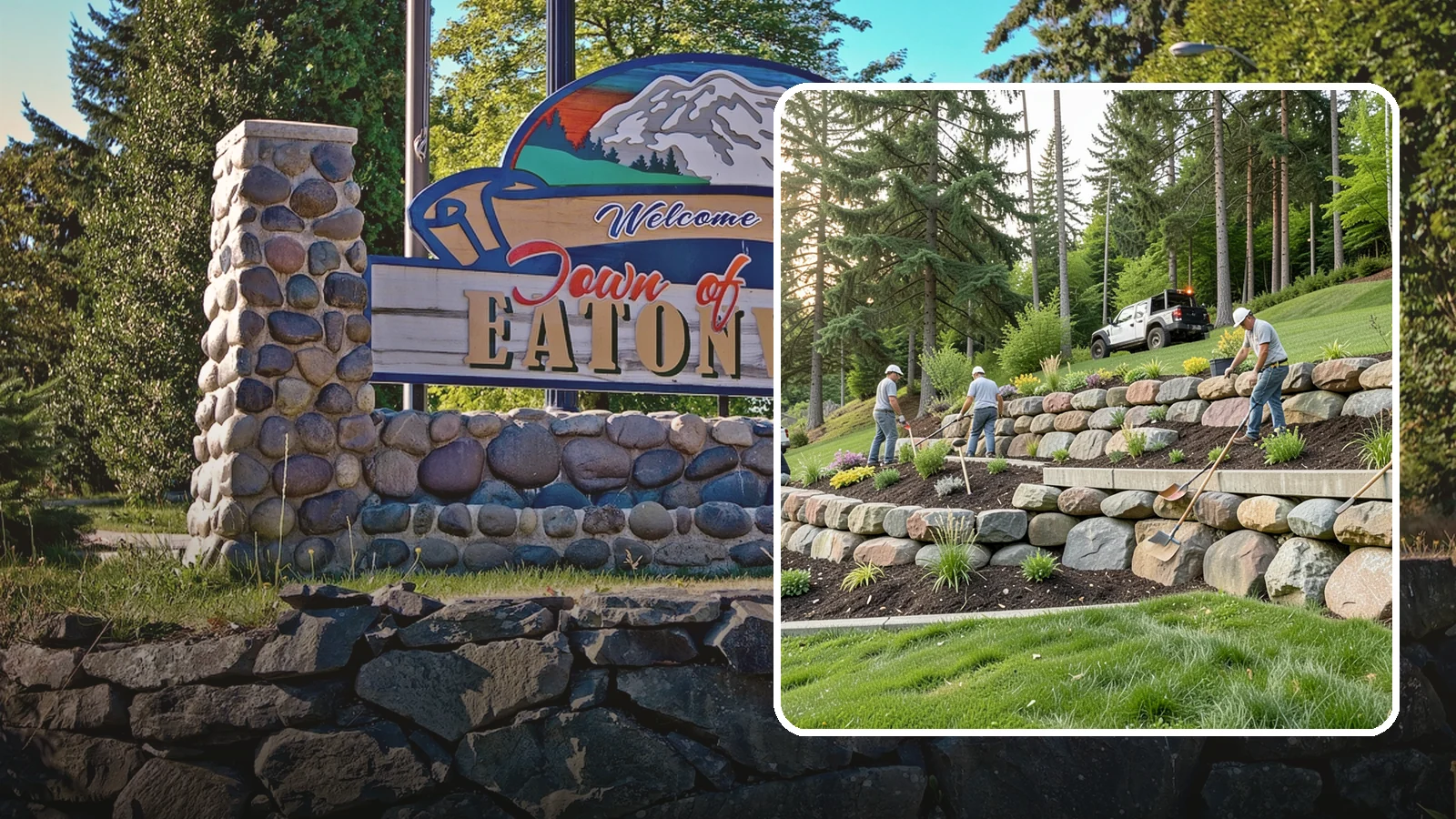 Boulder Wall Installation in Eatonville, Pierce County, WA - We place large landscape boulders into rugged retaining walls built to handle Northwest slopes and runoff.