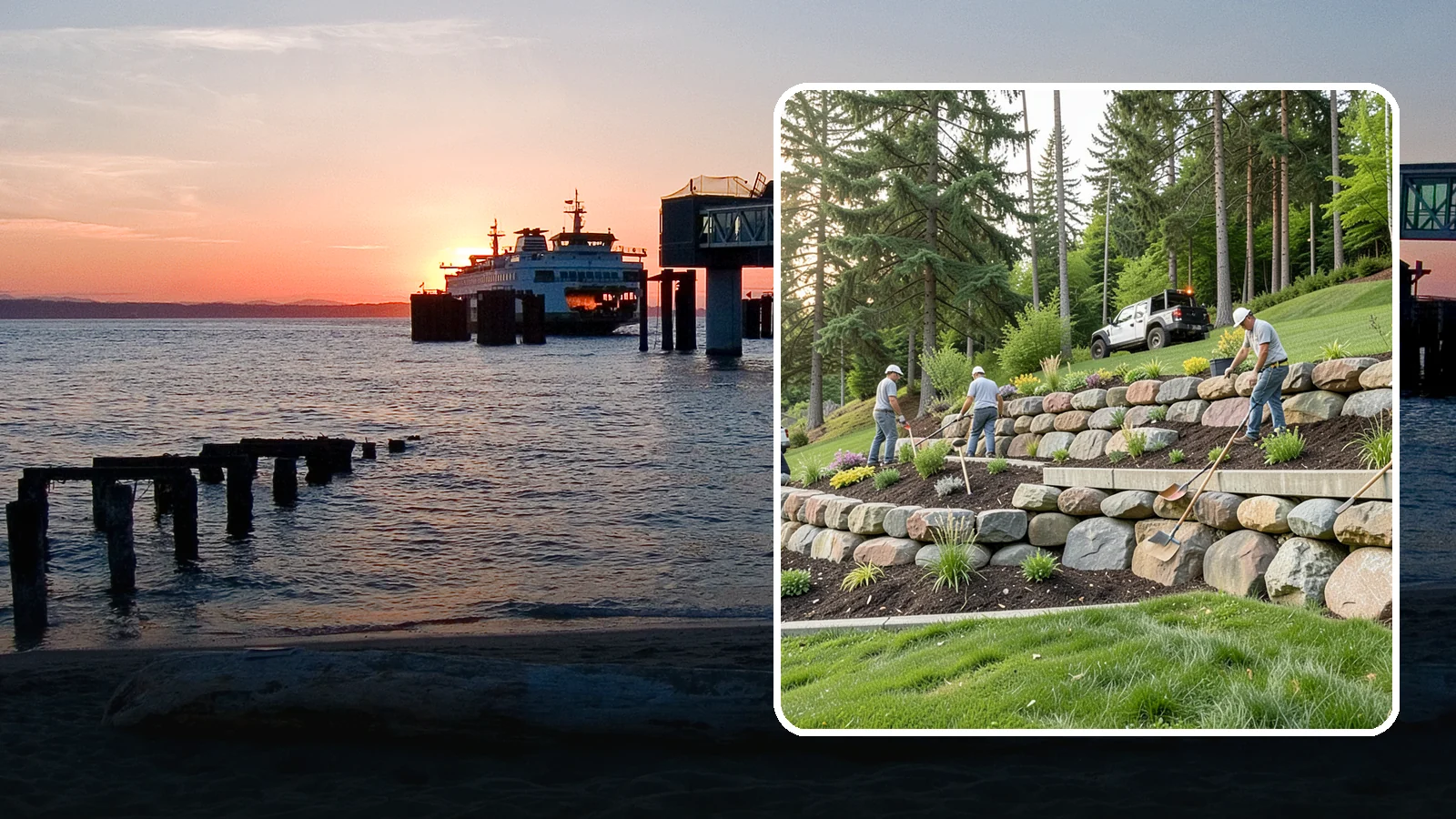 Boulder Wall Installation in Edmonds, Snohomish County, WA - We place large landscape boulders into rugged retaining walls built to handle Northwest slopes and runoff.