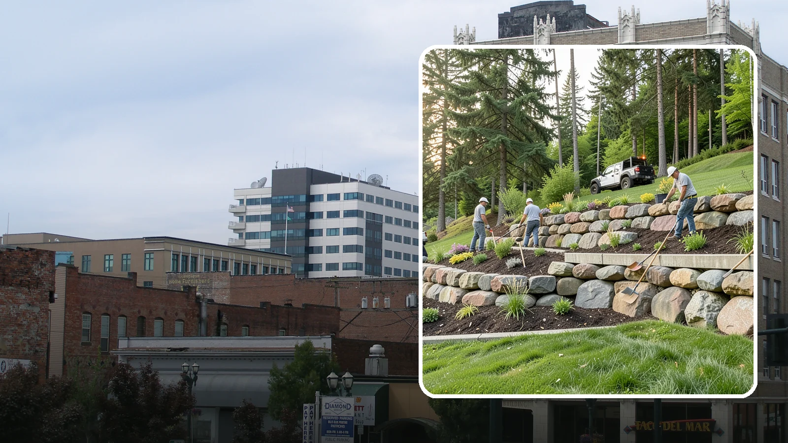 Boulder Wall Installation in Everett, Snohomish County, WA - We place large landscape boulders into rugged retaining walls built to handle Northwest slopes and runoff.