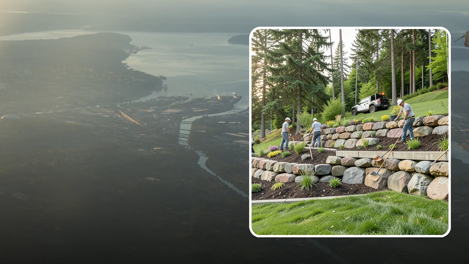 Boulder Wall Installation in Fife, Pierce County, WA - We place large landscape boulders into rugged retaining walls built to handle Northwest slopes and runoff.