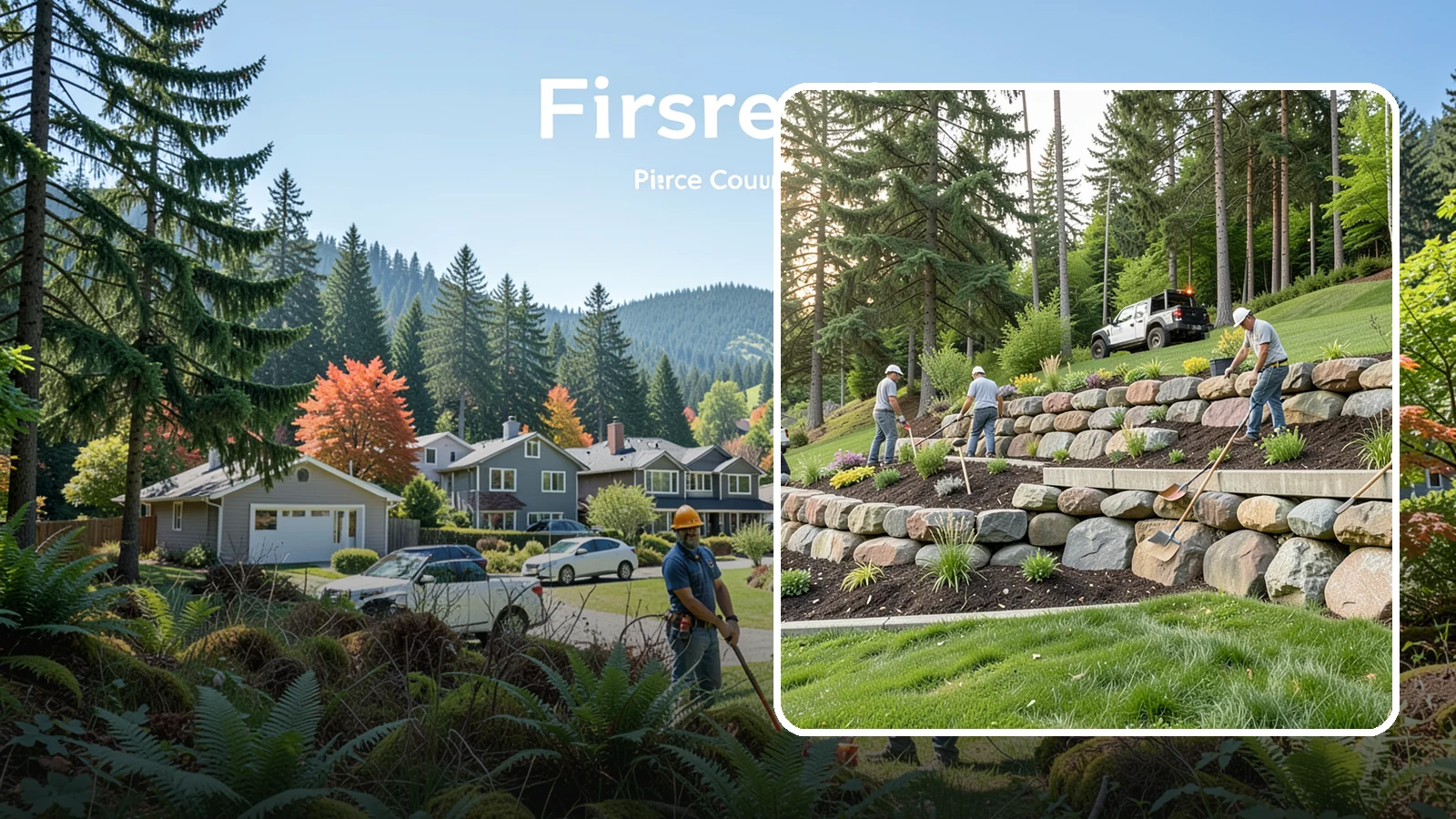 Boulder Wall Installation in Fircrest, Pierce County, WA - We place large landscape boulders into rugged retaining walls built to handle Northwest slopes and runoff.
