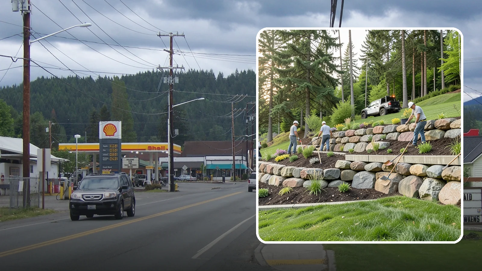 Boulder Wall Installation in Granite Falls, Snohomish County, WA - We place large landscape boulders into rugged retaining walls built to handle Northwest slopes and runoff.