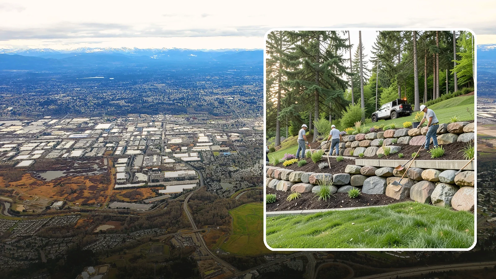 Boulder Wall Installation in Kent, King County, WA - We place large landscape boulders into rugged retaining walls built to handle Northwest slopes and runoff.