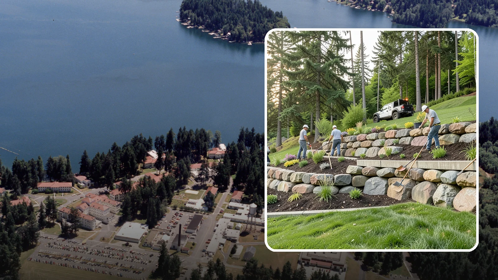 Boulder Wall Installation in Lakewood, Pierce County, WA - We place large landscape boulders into rugged retaining walls built to handle Northwest slopes and runoff.
