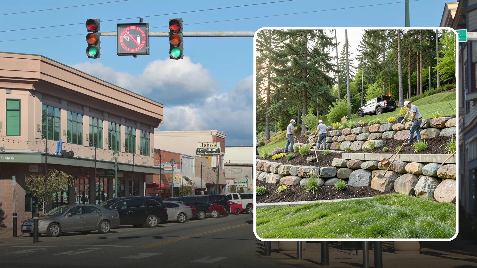 Boulder Wall Installation in Monroe, Snohomish County, WA - We place large landscape boulders into rugged retaining walls built to handle Northwest slopes and runoff.