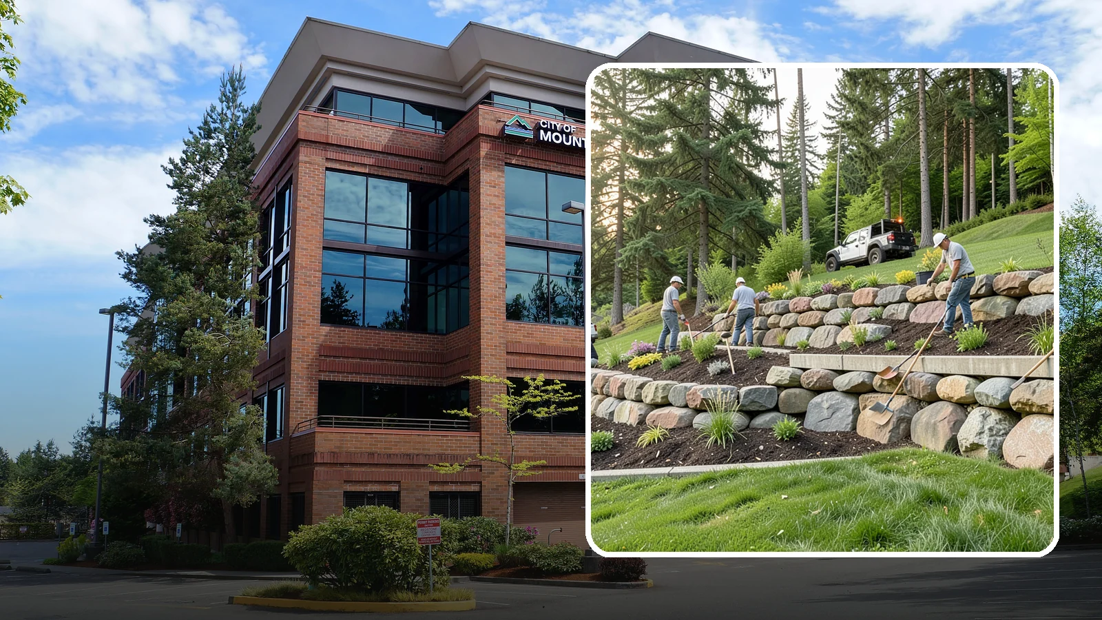 Boulder Wall Installation in Mountlake Terrace, Snohomish County, WA - We place large landscape boulders into rugged retaining walls built to handle Northwest slopes and runoff.