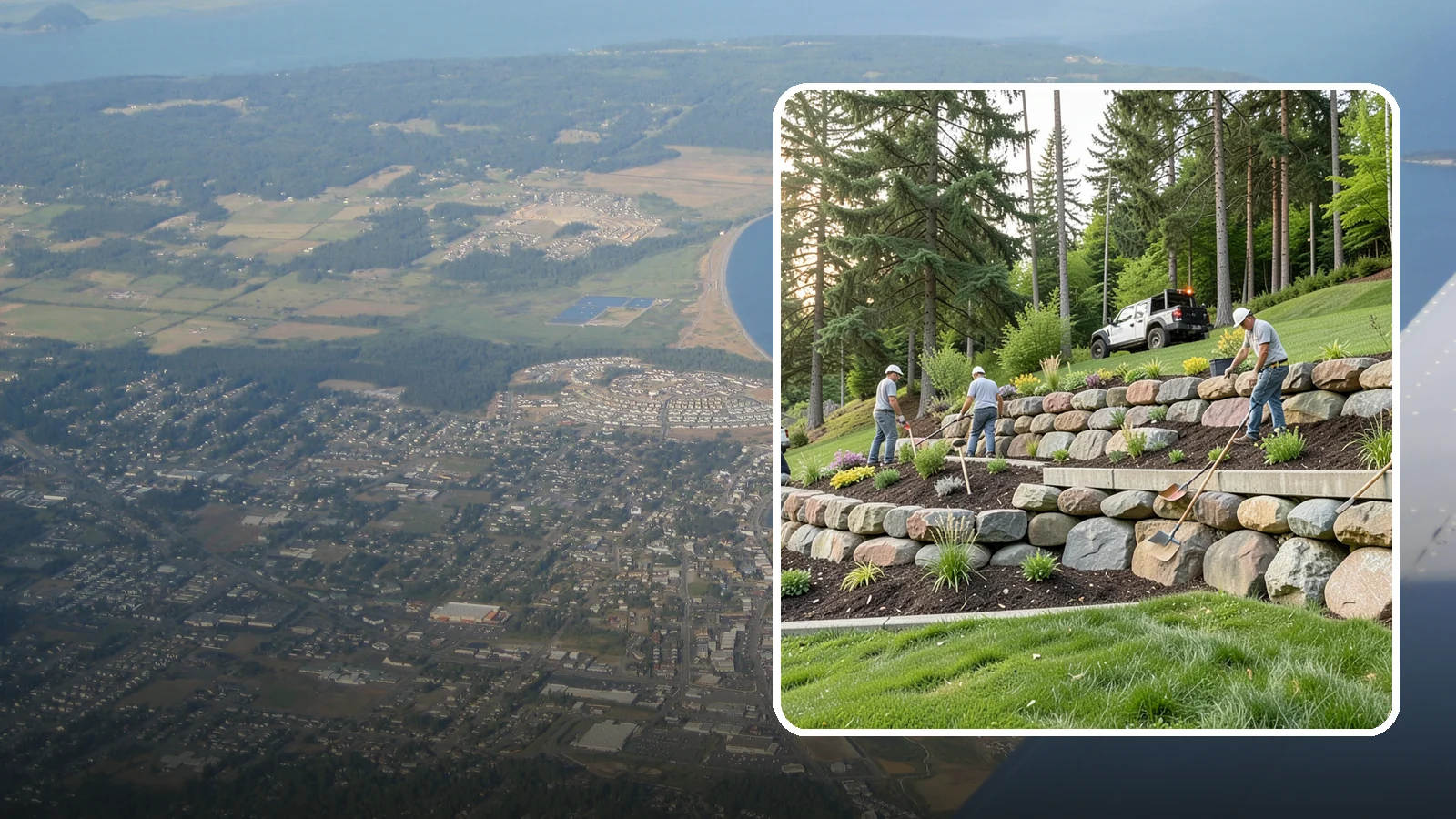 Boulder Wall Installation in Oak Harbor, Island County, WA - We place large landscape boulders into rugged retaining walls built to handle Northwest slopes and runoff.