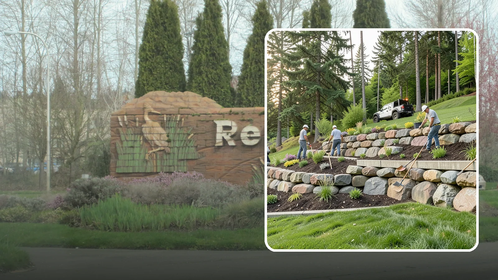 Boulder Wall Installation in Renton, King County, WA - We place large landscape boulders into rugged retaining walls built to handle Northwest slopes and runoff.