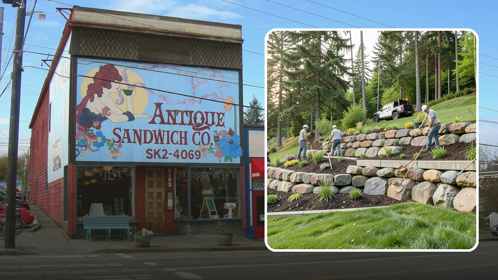 Boulder Wall Installation in Ruston, Pierce County, WA - We place large landscape boulders into rugged retaining walls built to handle Northwest slopes and runoff.