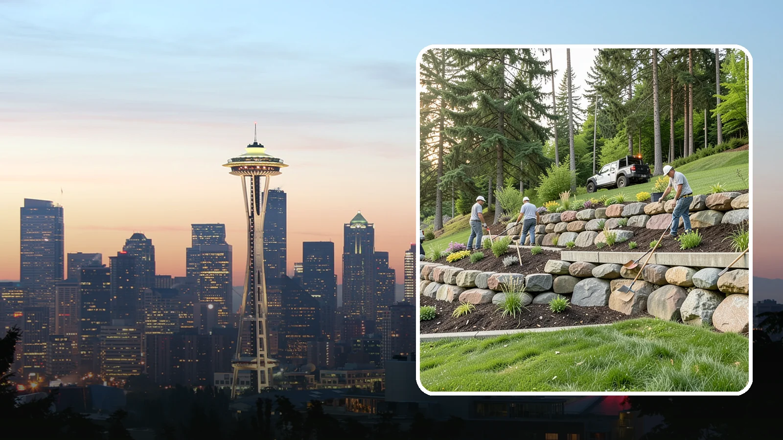 Boulder Wall Installation in Seattle, King County, WA - We place large landscape boulders into rugged retaining walls built to handle Northwest slopes and runoff.