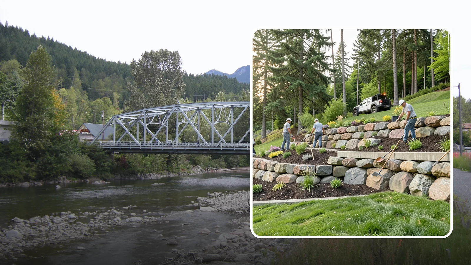 Boulder Wall Installation in Skykomish, King County, WA - We place large landscape boulders into rugged retaining walls built to handle Northwest slopes and runoff.
