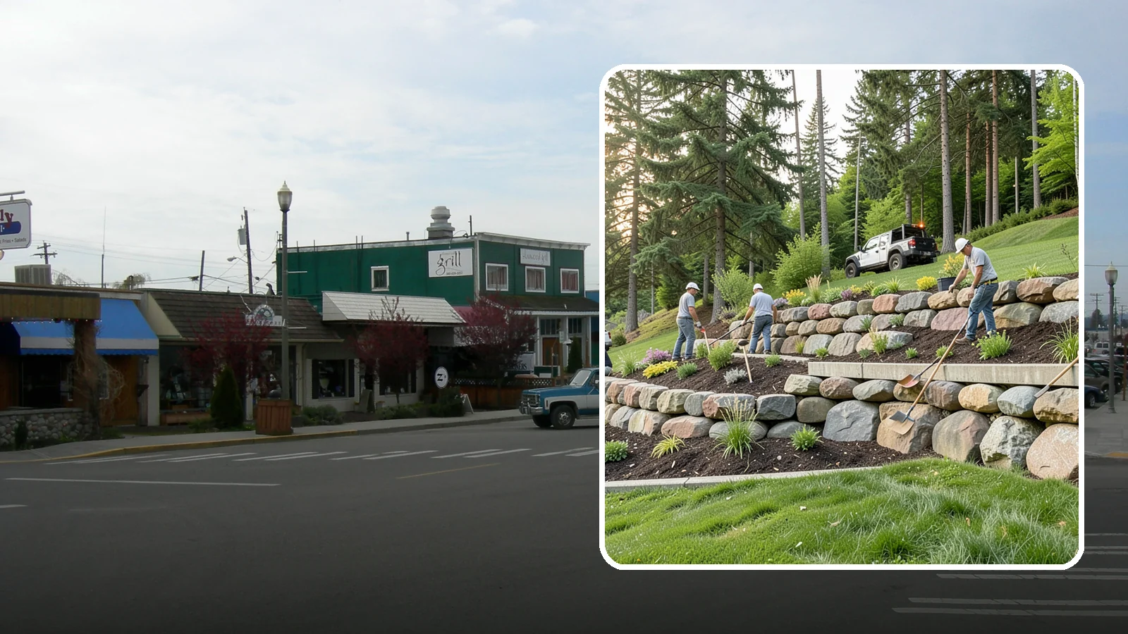 Boulder Wall Installation in Stanwood, Snohomish County, WA - We place large landscape boulders into rugged retaining walls built to handle Northwest slopes and runoff.