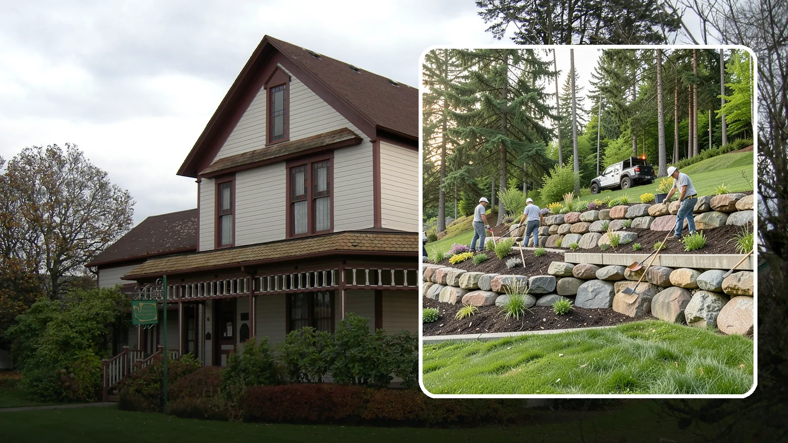 Boulder Wall Installation in Sumner, Pierce County, WA - We place large landscape boulders into rugged retaining walls built to handle Northwest slopes and runoff.