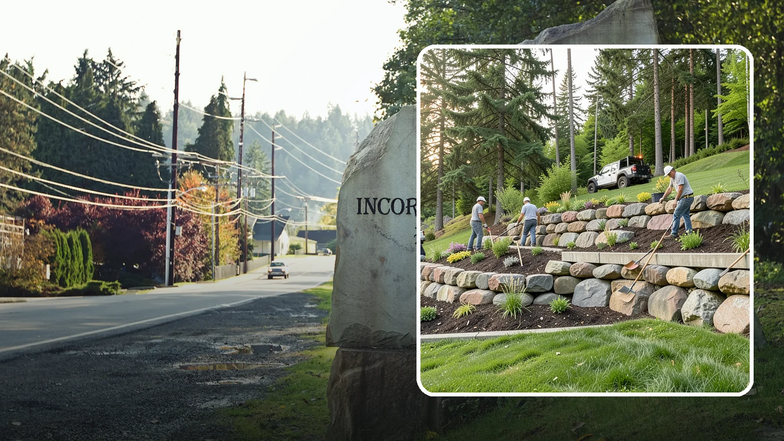 Boulder Wall Installation in Wilkeson, Pierce County, WA - We place large landscape boulders into rugged retaining walls built to handle Northwest slopes and runoff.