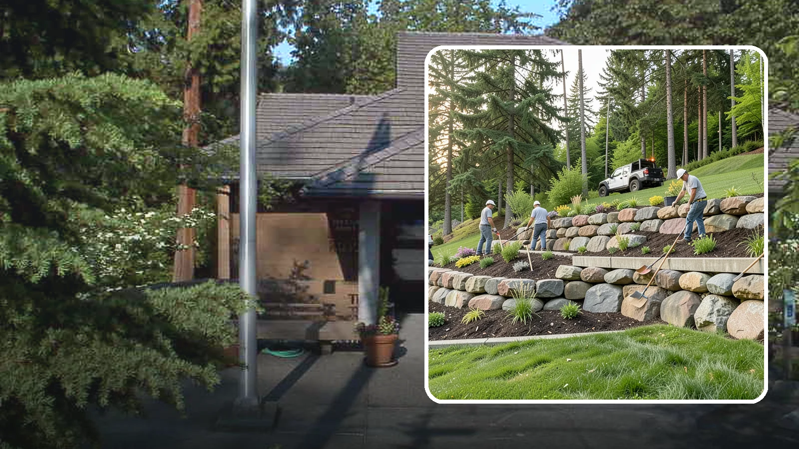 Boulder Wall Installation in Yarrow Point, King County, WA - We place large landscape boulders into rugged retaining walls built to handle Northwest slopes and runoff.