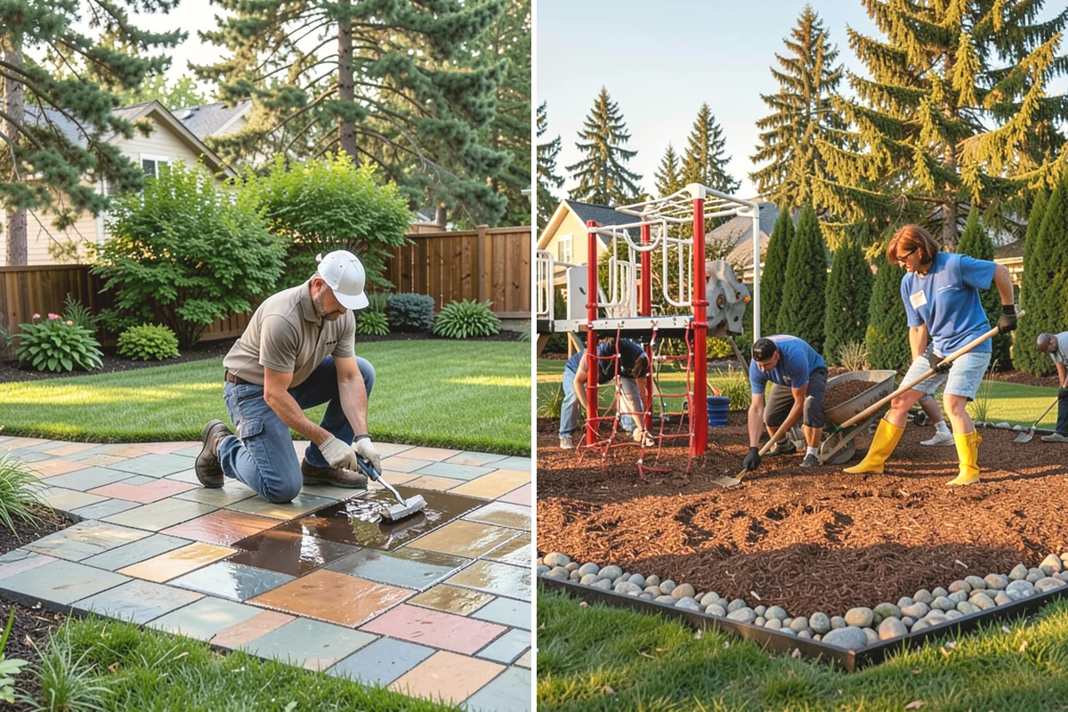 Brick Paver Installation in Duvall, King County, WA - Lay out patterns and confirm drainage grade