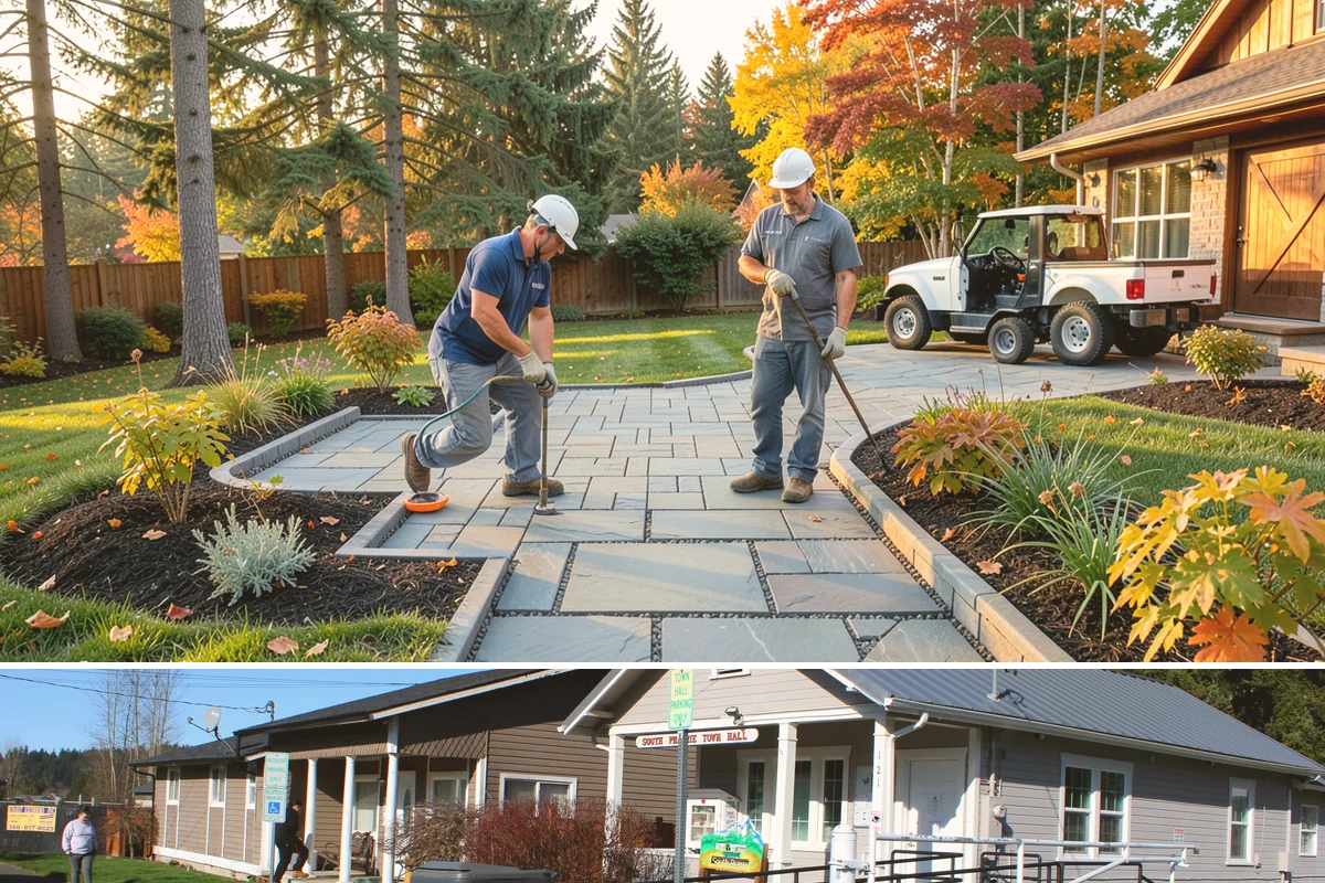 Brick Paver Installation in South Prairie, Pierce County, WA - Ideal in the drier spring-to-fall stretch, though brick's tight joints tolerate our damp climate well once polymeric sand cures.
