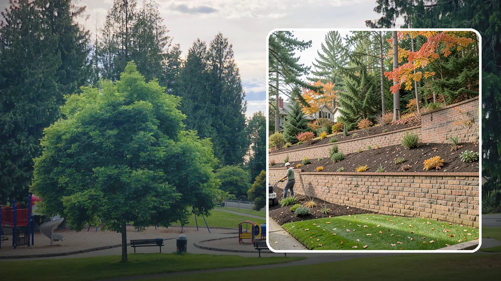 Brick Retaining Wall in Bonney Lake, Pierce County, WA - A classic mortared brick wall that brings refined, traditional curb appeal to Northwest homes while retaining modest slopes.