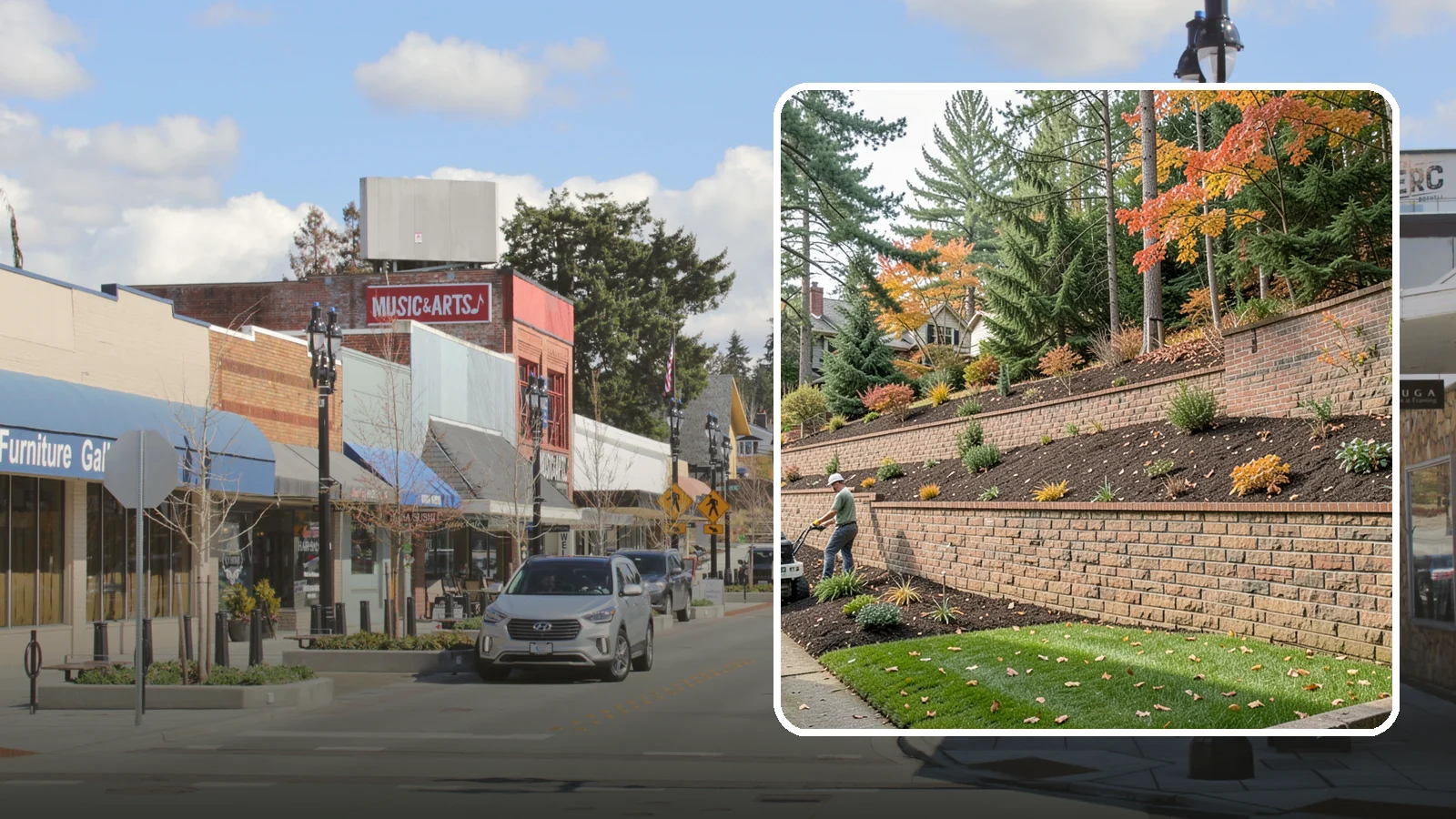 Brick Retaining Wall in Bothell, King County, WA - A classic mortared brick wall that brings refined, traditional curb appeal to Northwest homes while retaining modest slopes.