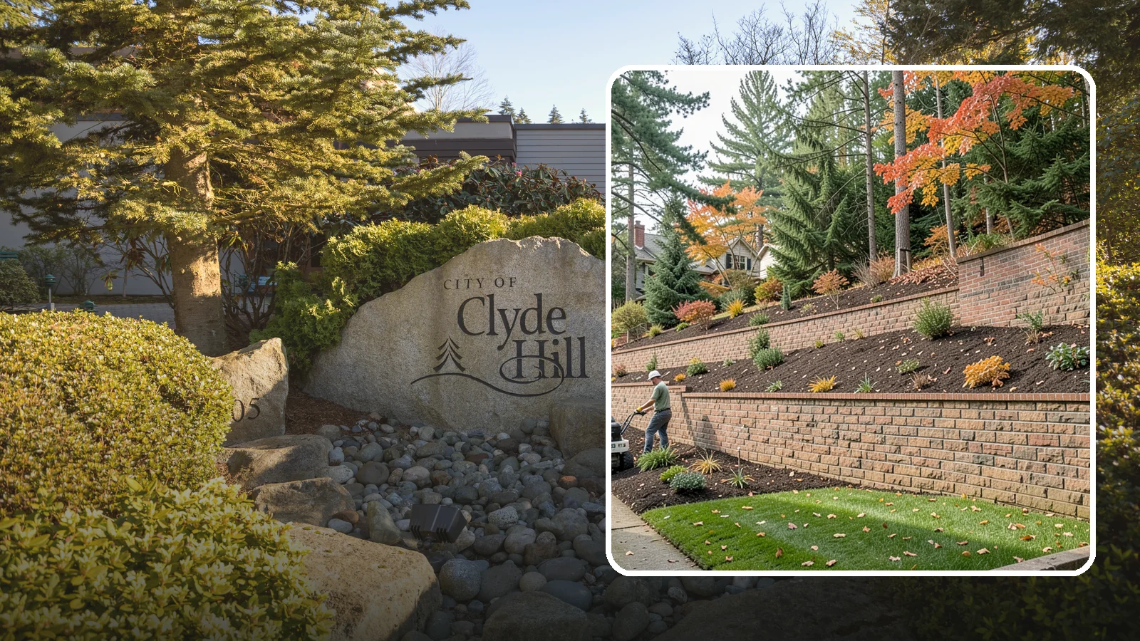 Brick Retaining Wall in Clyde Hill, King County, WA - A classic mortared brick wall that brings refined, traditional curb appeal to Northwest homes while retaining modest slopes.