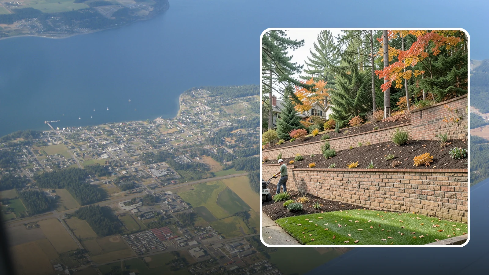 Brick Retaining Wall in Coupeville, Island County, WA - A classic mortared brick wall that brings refined, traditional curb appeal to Northwest homes while retaining modest slopes.