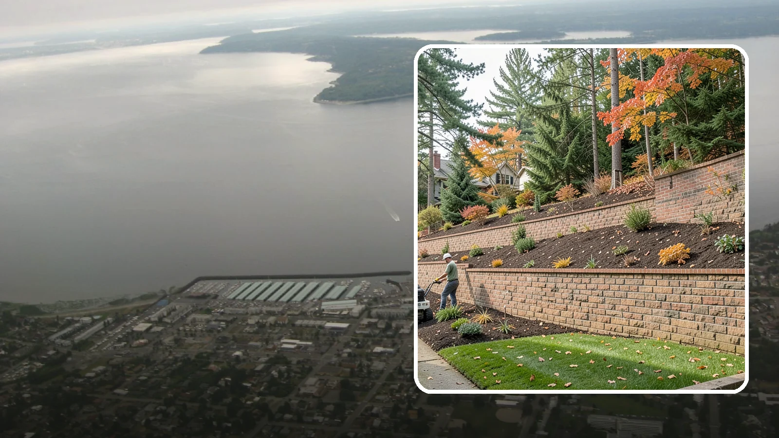 Brick Retaining Wall in Des Moines, King County, WA - A classic mortared brick wall that brings refined, traditional curb appeal to Northwest homes while retaining modest slopes.