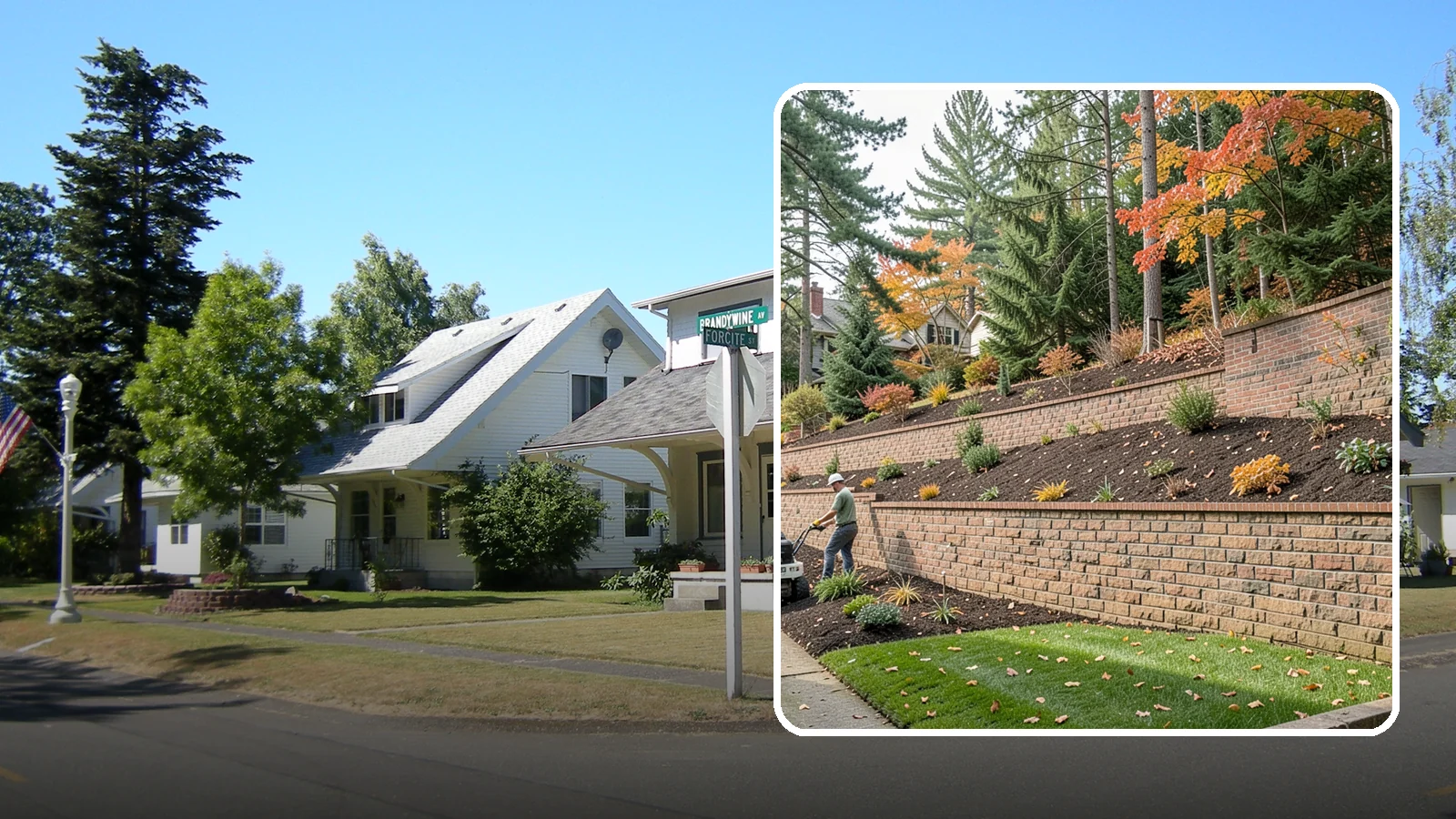 Brick Retaining Wall in DuPont, Pierce County, WA - A classic mortared brick wall that brings refined, traditional curb appeal to Northwest homes while retaining modest slopes.
