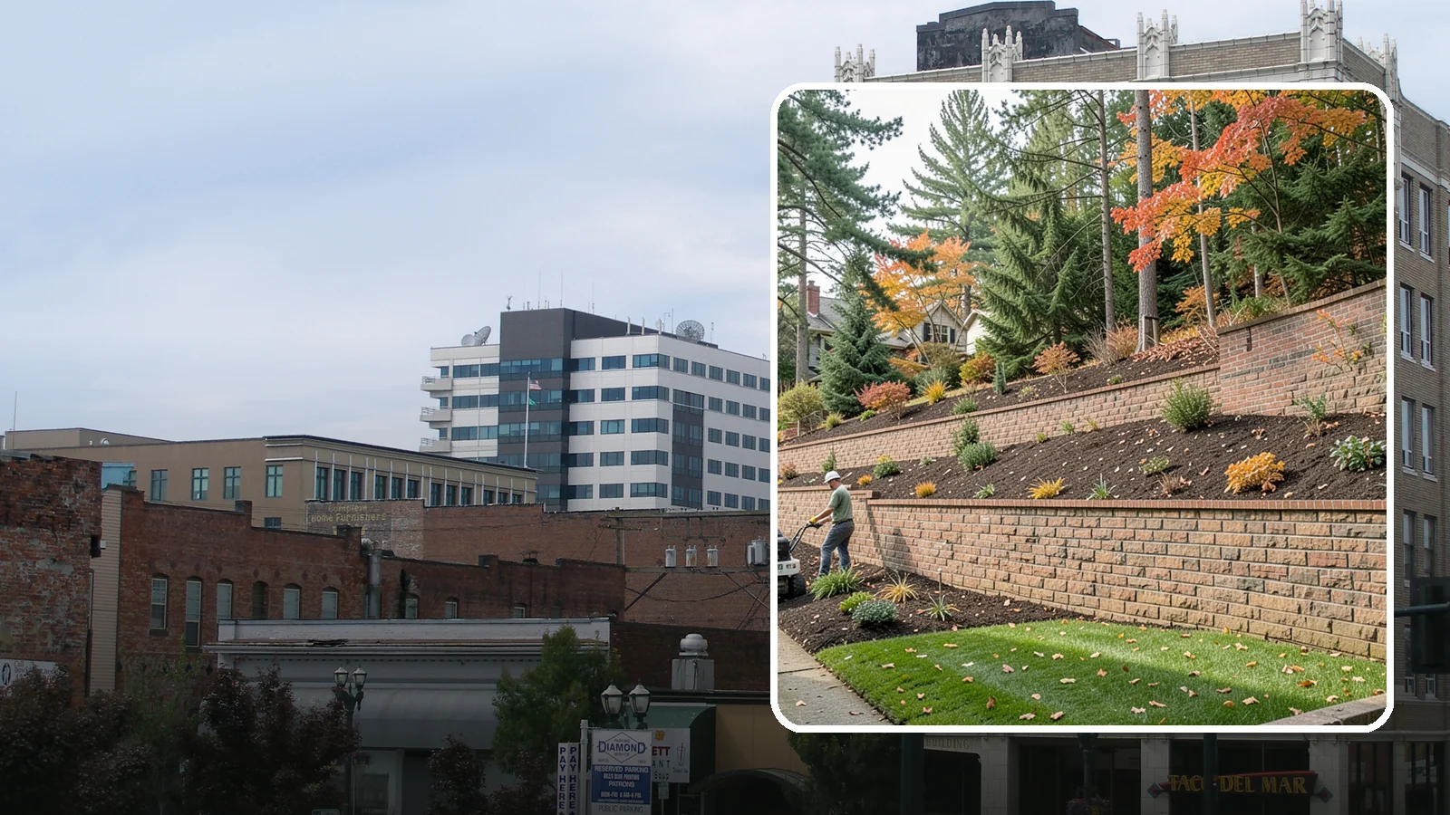 Brick Retaining Wall in Everett, Snohomish County, WA - A classic mortared brick wall that brings refined, traditional curb appeal to Northwest homes while retaining modest slopes.