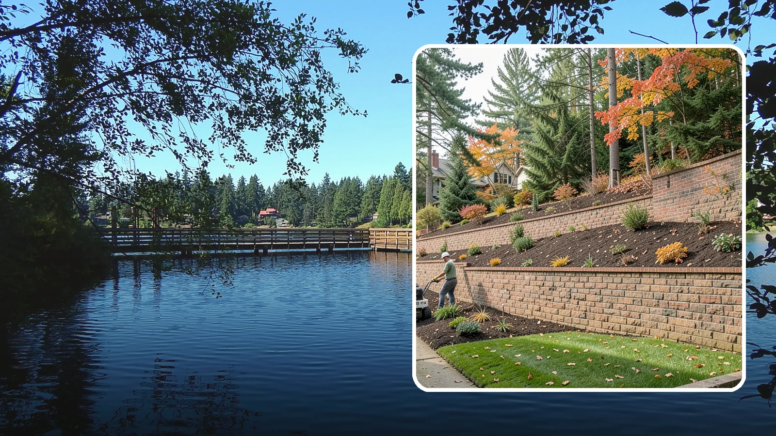 Brick Retaining Wall in Federal Way, King County, WA - A classic mortared brick wall that brings refined, traditional curb appeal to Northwest homes while retaining modest slopes.