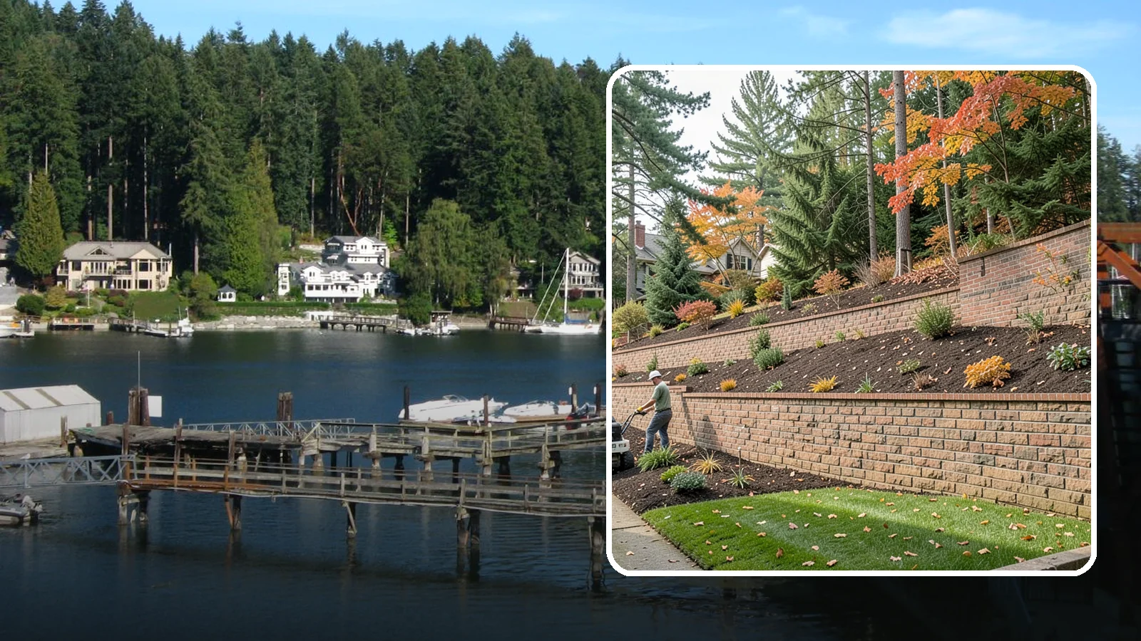 Brick Retaining Wall in Gig Harbor, Pierce County, WA - A classic mortared brick wall that brings refined, traditional curb appeal to Northwest homes while retaining modest slopes.