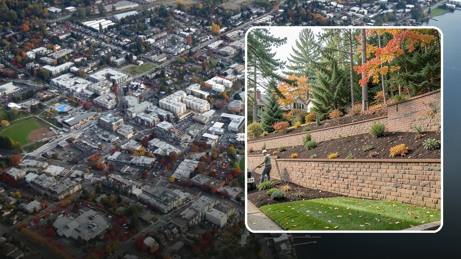 Brick Retaining Wall in Kirkland, King County, WA - A classic mortared brick wall that brings refined, traditional curb appeal to Northwest homes while retaining modest slopes.
