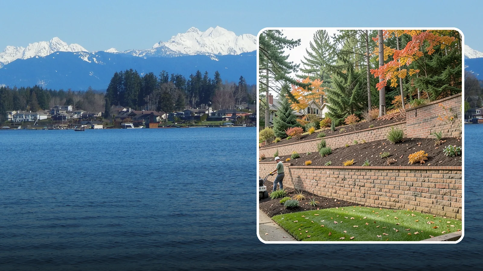 Brick Retaining Wall in Lake Stevens, Snohomish County, WA - A classic mortared brick wall that brings refined, traditional curb appeal to Northwest homes while retaining modest slopes.