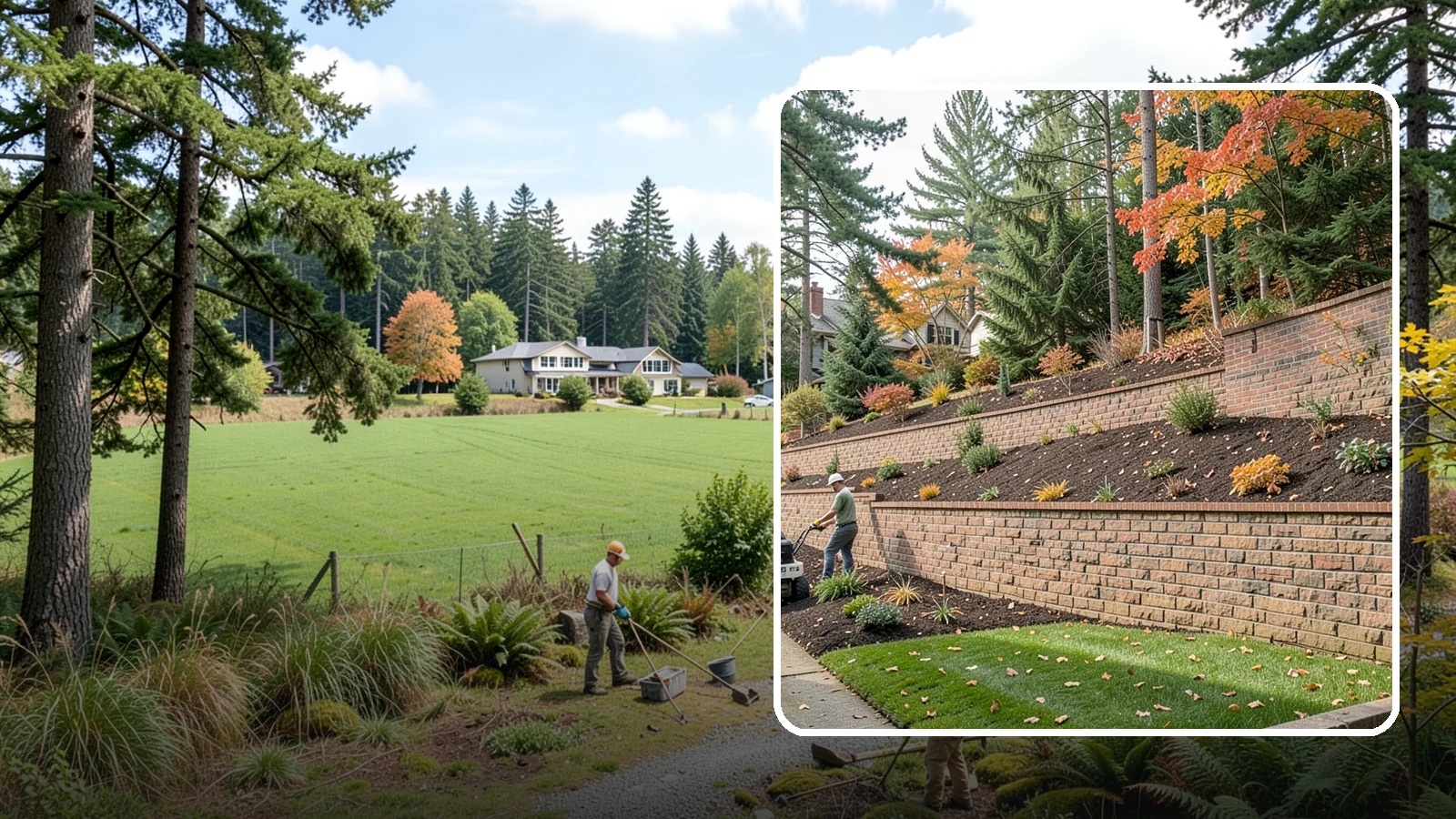 Brick Retaining Wall in Lyman, Skagit County, WA - A classic mortared brick wall that brings refined, traditional curb appeal to Northwest homes while retaining modest slopes.