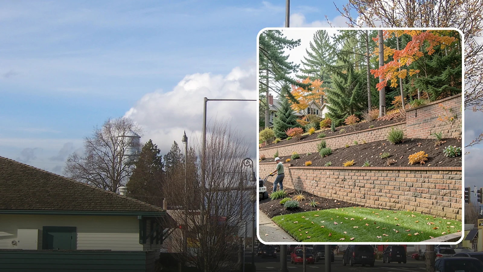 Brick Retaining Wall in Marysville, Snohomish County, WA - A classic mortared brick wall that brings refined, traditional curb appeal to Northwest homes while retaining modest slopes.