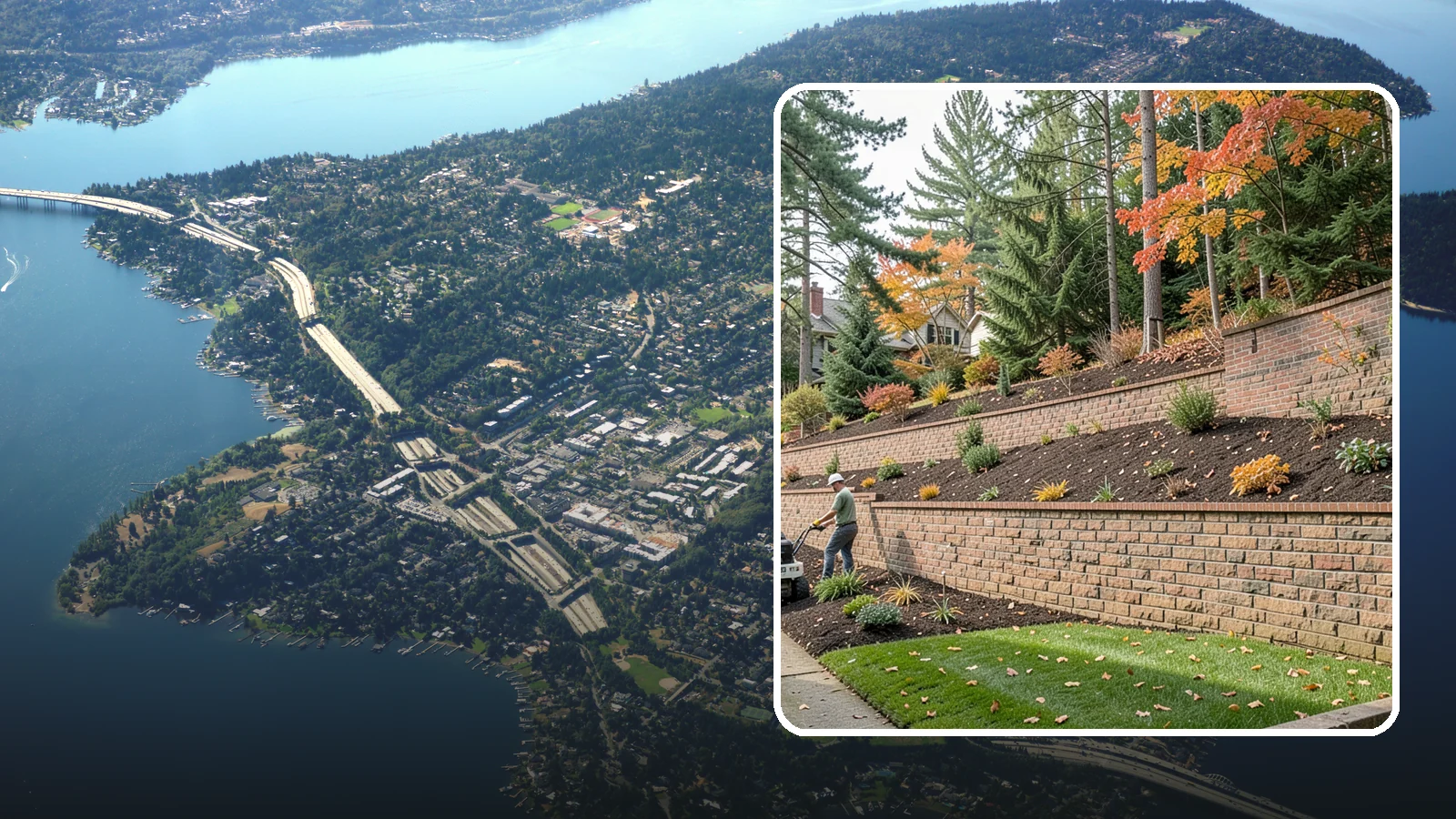 Brick Retaining Wall in Mercer Island, King County, WA - A classic mortared brick wall that brings refined, traditional curb appeal to Northwest homes while retaining modest slopes.