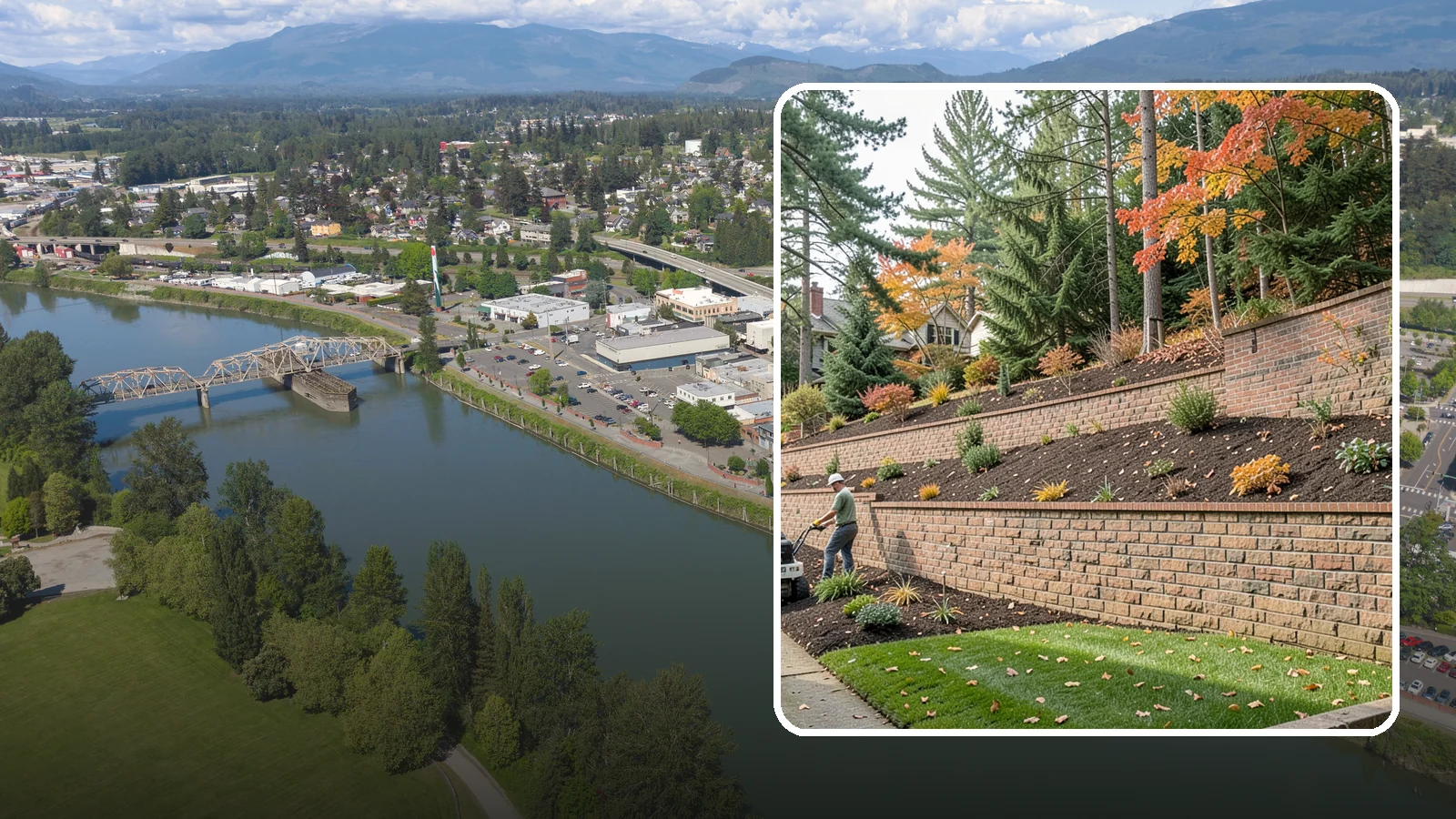 Brick Retaining Wall in Mount Vernon, Skagit County, WA - A classic mortared brick wall that brings refined, traditional curb appeal to Northwest homes while retaining modest slopes.