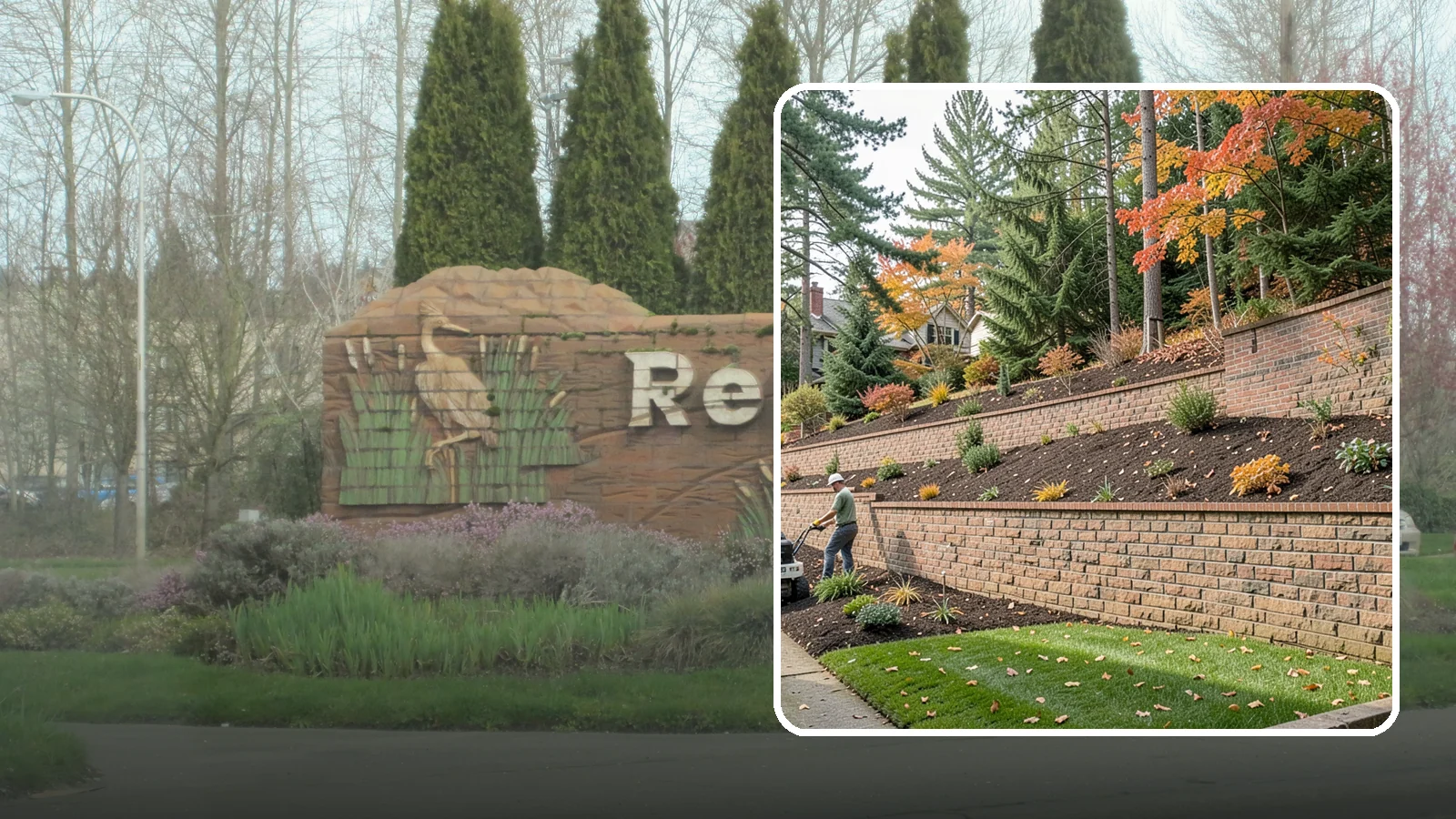 Brick Retaining Wall in Renton, King County, WA - A classic mortared brick wall that brings refined, traditional curb appeal to Northwest homes while retaining modest slopes.