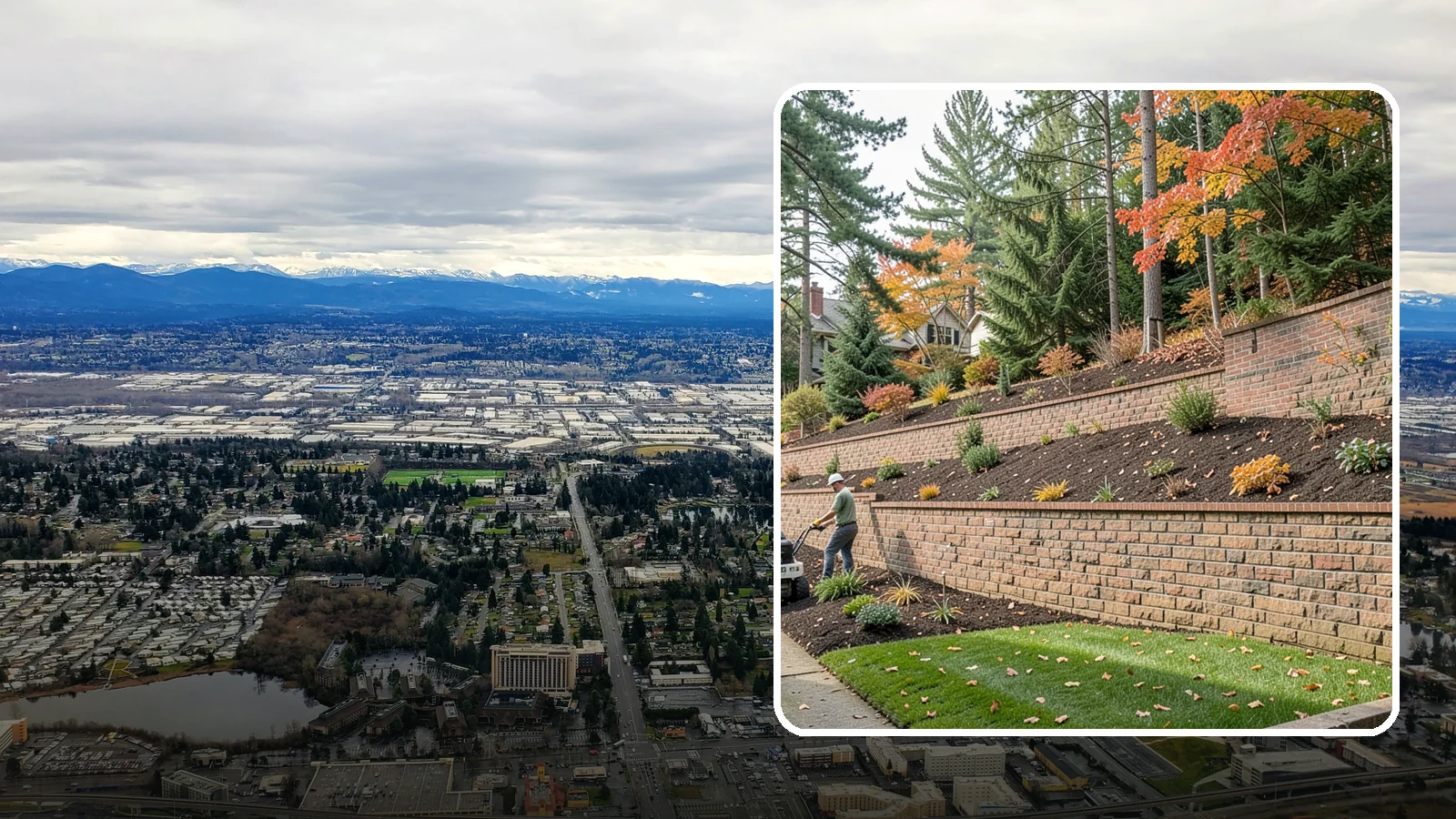 Brick Retaining Wall in SeaTac, King County, WA - A classic mortared brick wall that brings refined, traditional curb appeal to Northwest homes while retaining modest slopes.