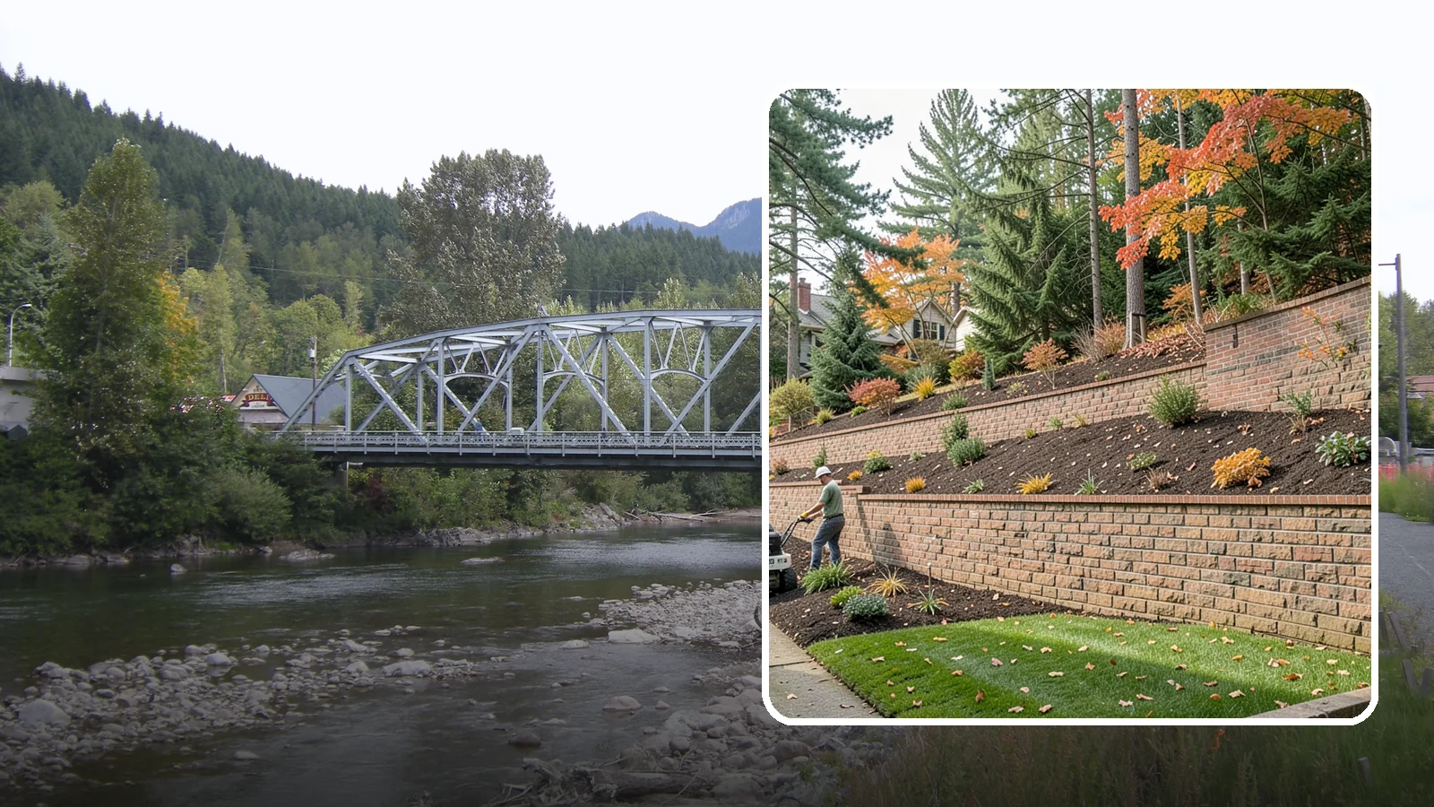 Brick Retaining Wall in Skykomish, King County, WA - A classic mortared brick wall that brings refined, traditional curb appeal to Northwest homes while retaining modest slopes.