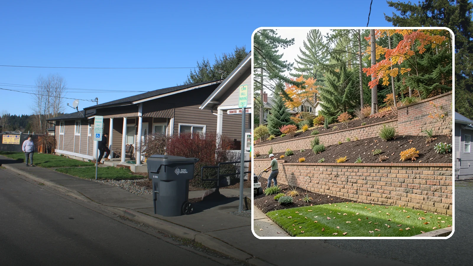 Brick Retaining Wall in South Prairie, Pierce County, WA - A classic mortared brick wall that brings refined, traditional curb appeal to Northwest homes while retaining modest slopes.