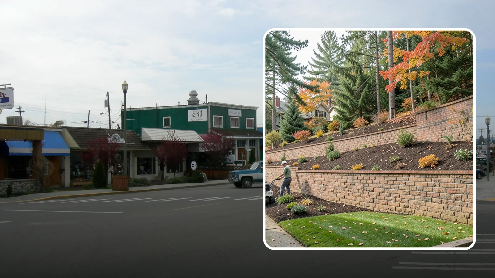 Brick Retaining Wall in Stanwood, Snohomish County, WA - A classic mortared brick wall that brings refined, traditional curb appeal to Northwest homes while retaining modest slopes.
